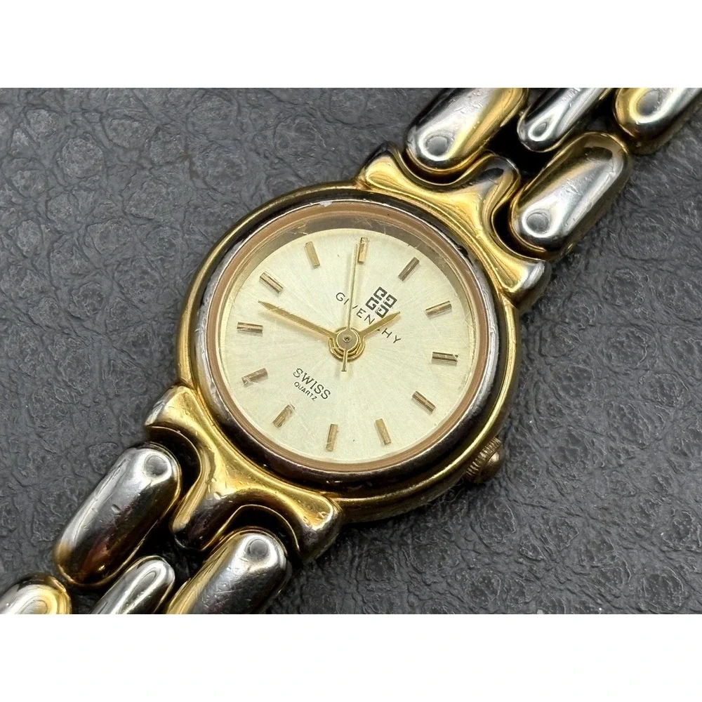 Givenchy Swiss Quartz Two-Tone Gold Tone Silver Oval Watch Women NEW BATTERY